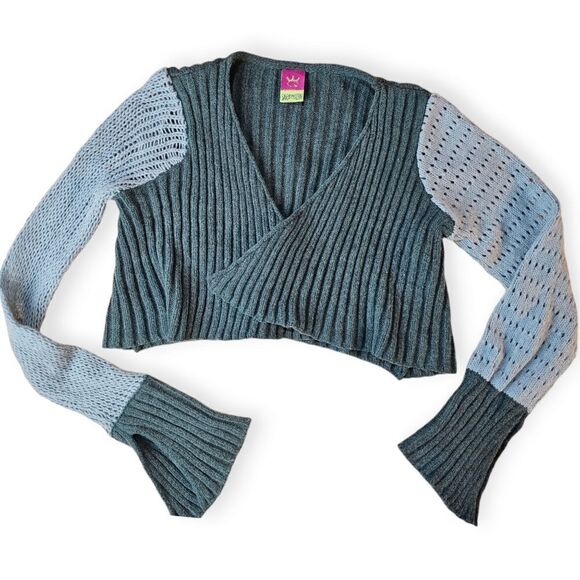 Save the Queen Vintage Y2K 00s Knit Wool Blend Cropped Patchwork Cardigan - Picture 2 of 11